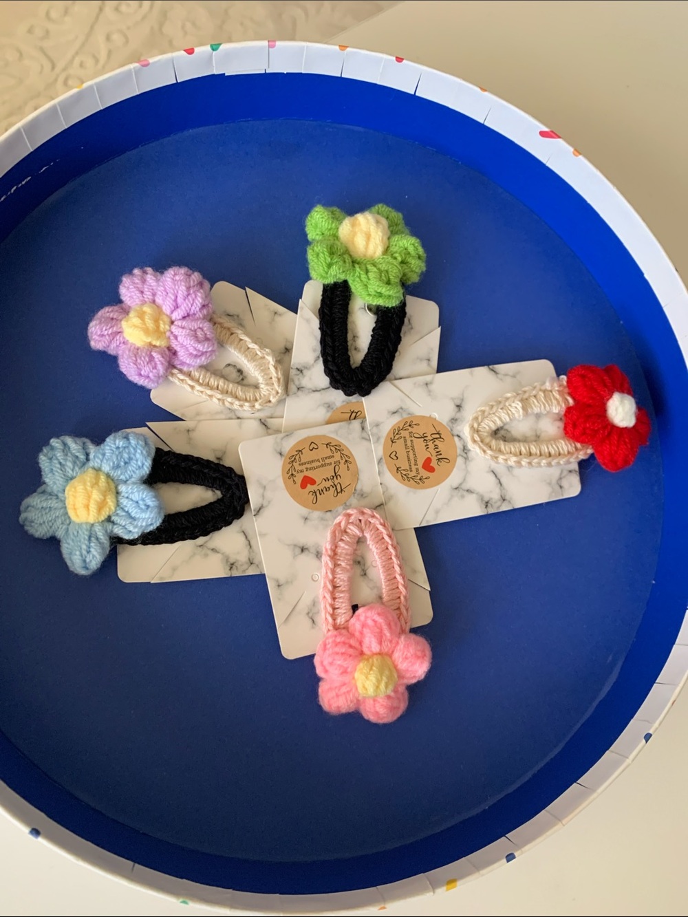 Handmade Flower Knit Hair Clips for Kids - Assorted Colors